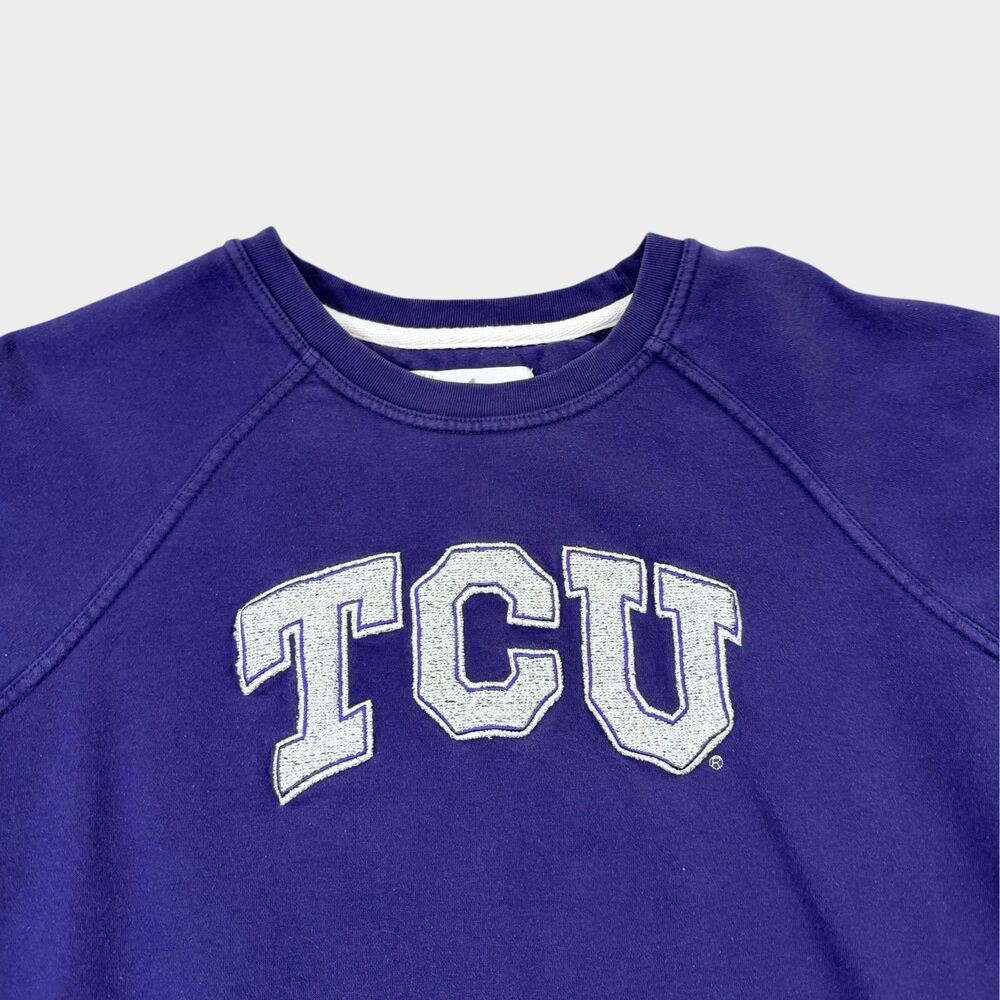 TCU Horned Frogs Sweatshirt Men's Large Purple Spell Out Raglan League NCAA - Picture 7 of 9
